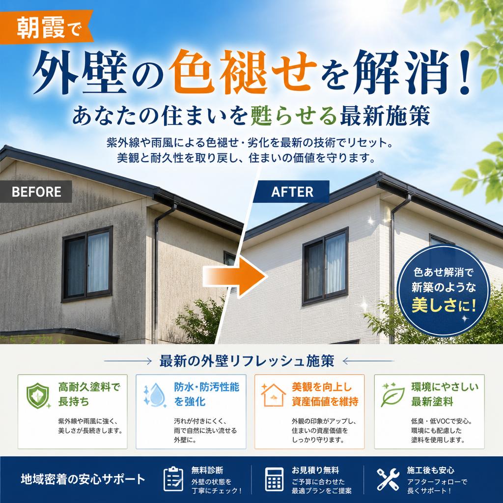 朝霞で外壁の色褪せを解消！あなたの住まいを甦らせる最新施策